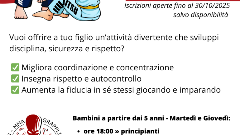 Inizio Corsi BJJ bambini 2025-2026